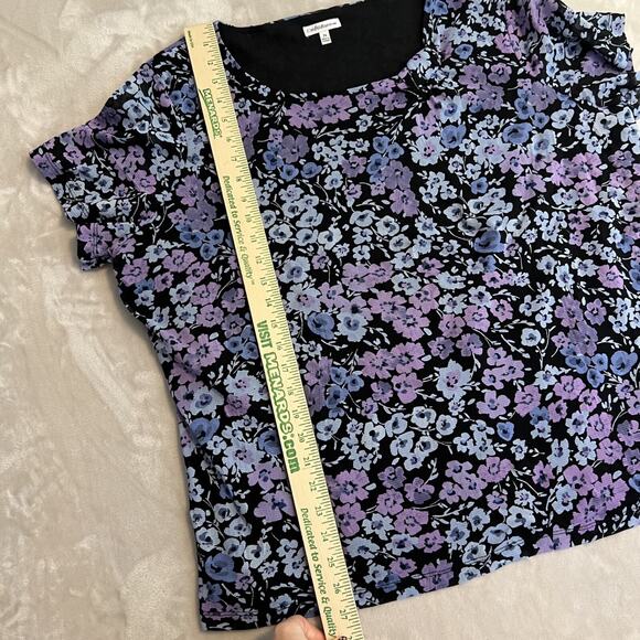 Croft Barrow Top Womens 3X Blue Floral Mesh Overlay Cottagecore Boho Y2K Fairy - Picture 6 of 10